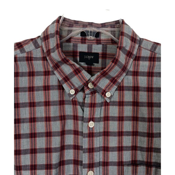 *2/$25* Crew Mens Shirt XL Slim Button Down Long Sleeve Cotton Gray Red Check - Picture 2 of 6